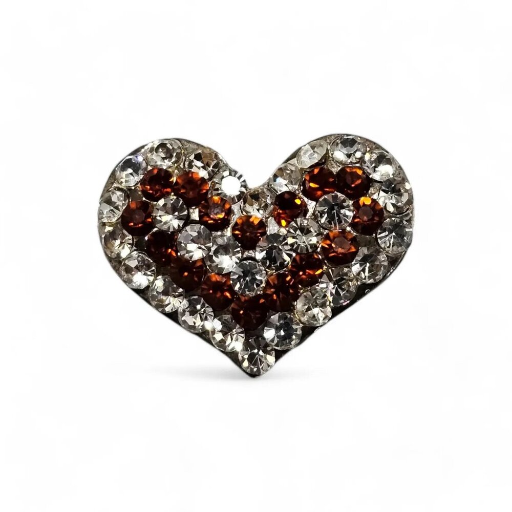 Crystal Heart Pin: Valentine's Day Brooch Silver and Orange